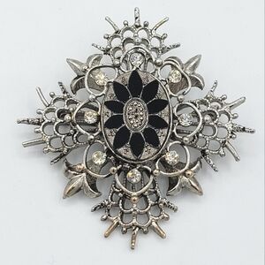 Vintage Black & Silver Brooch Marquis Style #3045